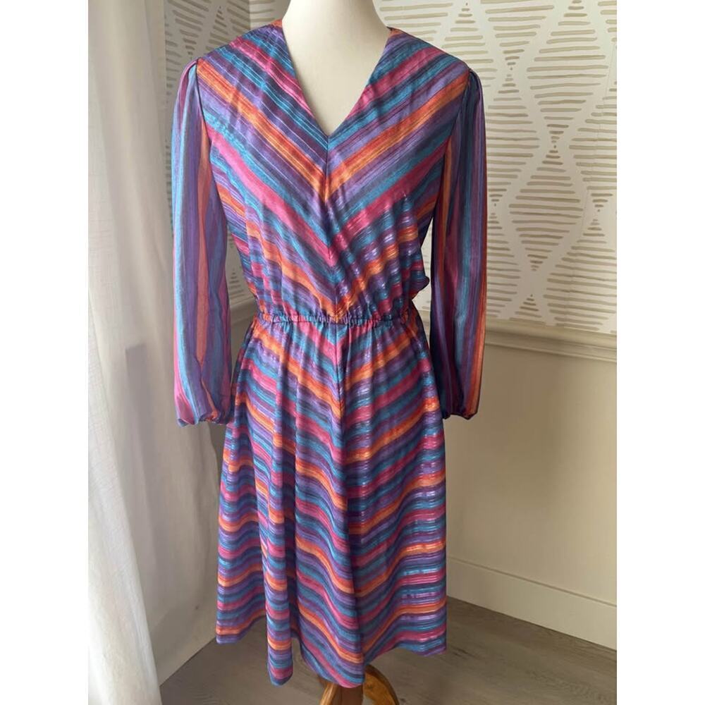 Vintage Cofa’s Closet Women’s Small Rainbow Fit Flare Dress 70s 80s